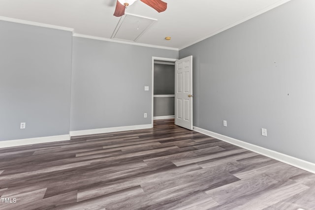 2555 Winding Creek Ln, Franklinton, NC 27525 - unfurnished bedroom featuring attic access, crown molding, wood finished floors, and ceiling fan