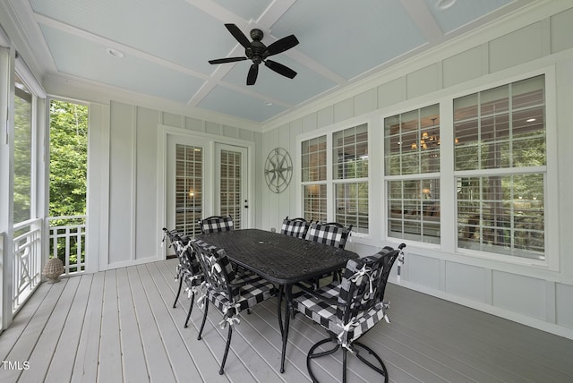 175 Stonecrest Way, Pittsboro, NC 27312 - deck featuring ceiling fan and outdoor dining space