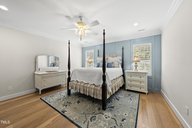 175 Stonecrest Way, Pittsboro, NC 27312 - bedroom featuring crown molding, wood finished floors, ceiling fan, and recessed lighting