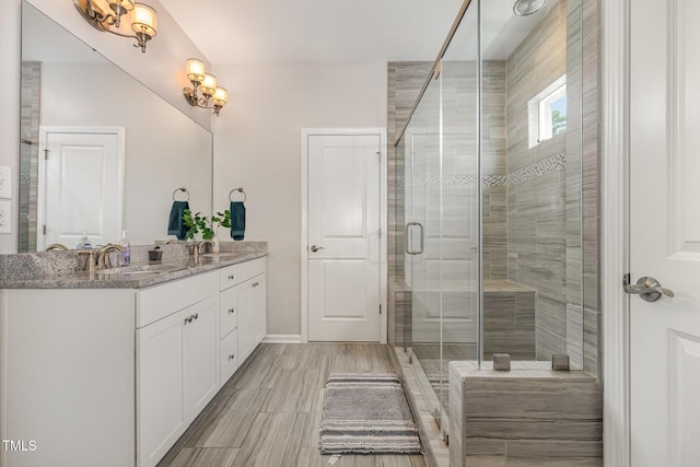 664 Old Dairy Dr, Wake Forest, NC 27587 - bathroom featuring vanity and a shower stall