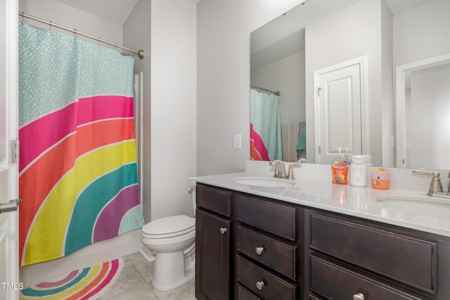664 Old Dairy Dr, Wake Forest, NC 27587 - full bath featuring double vanity, tile patterned floors, and a shower with shower curtain