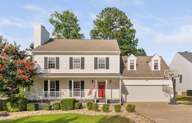 4316 Major Loring Way, Raleigh, NC 27616 - view of front of property with a porch, an attached garage, driveway, a chimney, and roof with shingles