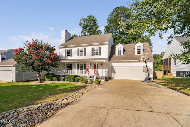 4316 Major Loring Way, Raleigh, NC 27616 - view of front of home featuring covered porch, driveway, a front lawn, and a chimney