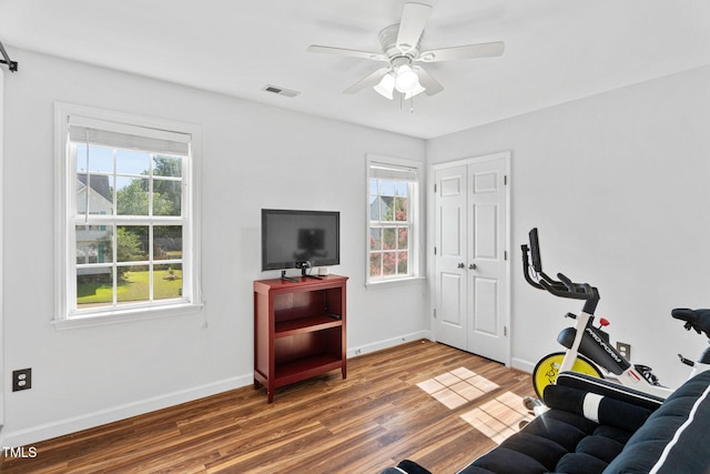 4316 Major Loring Way, Raleigh, NC 27616 - workout area featuring wood finished floors and a ceiling fan