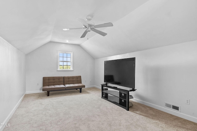 4316 Major Loring Way, Raleigh, NC 27616 - living area with carpet, vaulted ceiling, and a ceiling fan