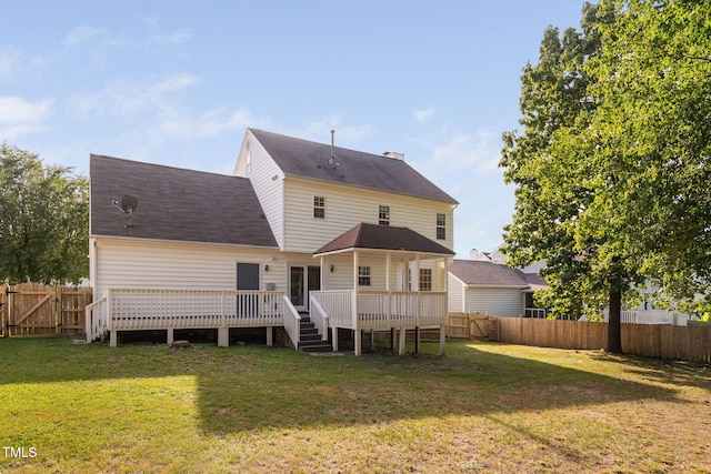 4316 Major Loring Way, Raleigh, NC 27616 - rear view of property featuring a fenced backyard, a wooden deck, a shingled roof, and a chimney