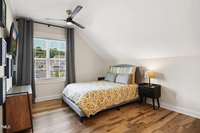 241 Teague St, Wake Forest, NC 27587 - bedroom with wood finished floors, lofted ceiling, and ceiling fan