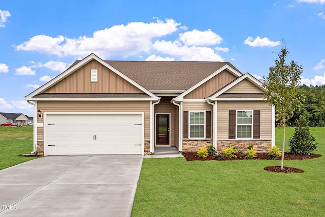3837 Ava Dr, Bailey, NC 27807 - craftsman-style home with stone siding, concrete driveway, board and batten siding, and a front yard