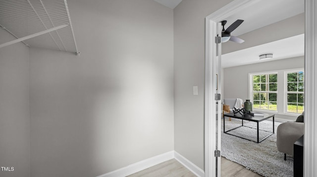 505 Hawfields Rd, Mebane, NC 27302 - walk in closet featuring wood finished floors and a ceiling fan