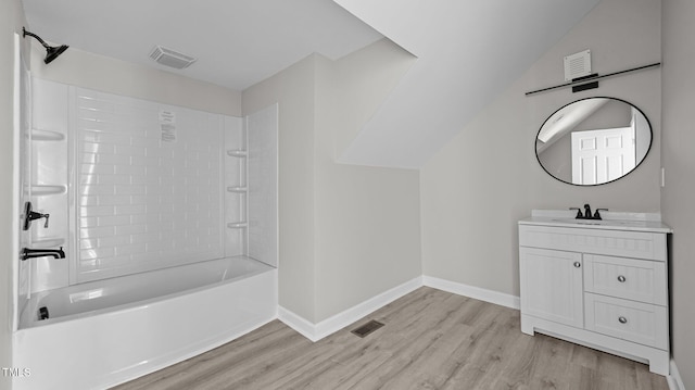 505 Hawfields Rd, Mebane, NC 27302 - full bathroom with wood finished floors, vanity, and shower / bath combination
