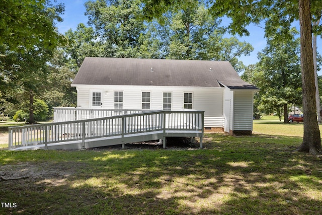119 Percheron Dr, Zebulon, NC 27597 - back of property with a lawn, a wooden deck, and crawl space