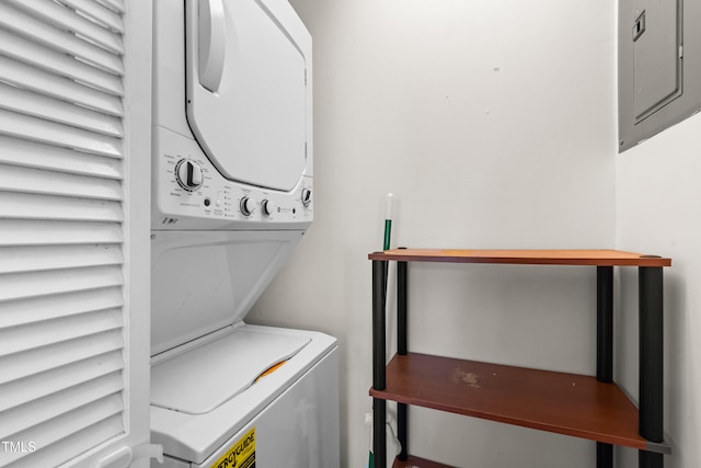 235 Mccauley St Unit # D, Chapel Hill, NC 27516 - washroom with stacked washer and clothes dryer and electric panel