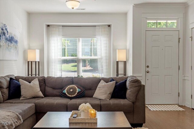7879 Allscott Way, Raleigh, NC 27612 - living room with plenty of natural light and wood finished floors