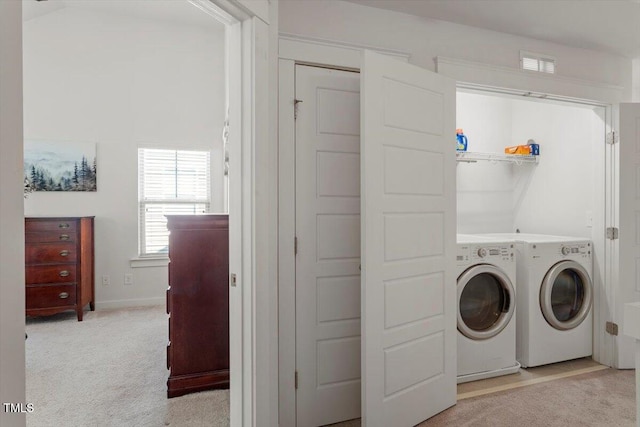 7879 Allscott Way, Raleigh, NC 27612 - washroom featuring separate washer and dryer and light carpet