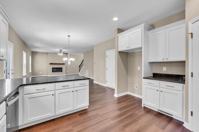 3013 Wesley Farm Ln, Sophia, NC 27350 - kitchen with dishwasher, white cabinetry, dark wood finished floors, recessed lighting, and open floor plan