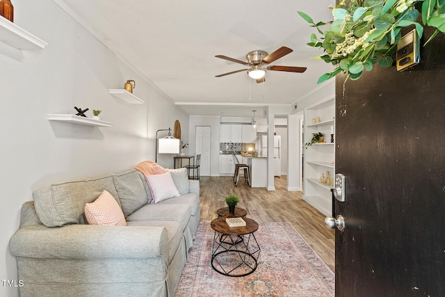 7002 Longstreet Dr Unit C, Raleigh, NC 27615 - living room with a ceiling fan, light wood-style flooring, and built in shelves