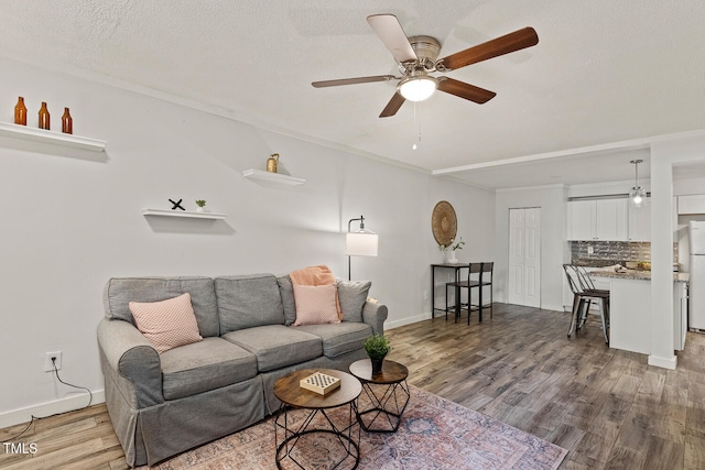 7002 Longstreet Dr Unit C, Raleigh, NC 27615 - living room with wood finished floors, ceiling fan, and a textured ceiling