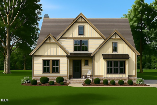 5545 Silk Hope Gum Springs Rd, Siler City, NC 27344 - view of front facade featuring board and batten siding, a front yard, a standing seam roof, and a metal roof