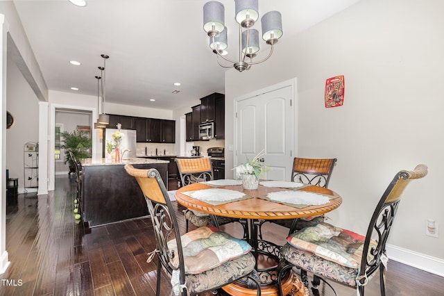 1726 Rapids Ct, Franklinton, NC 27525 - dining area featuring a chandelier, dark wood-style flooring, and recessed lighting