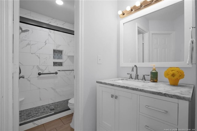 2240 Spindle Tree Dr, Fayetteville, NC 28304 - full bathroom featuring vanity, a stall shower, and recessed lighting