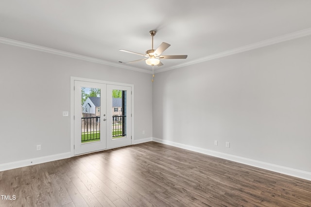 547 Forestville Rd, Wake Forest, NC 27587 - unfurnished room featuring crown molding, french doors, dark wood finished floors, and a ceiling fan