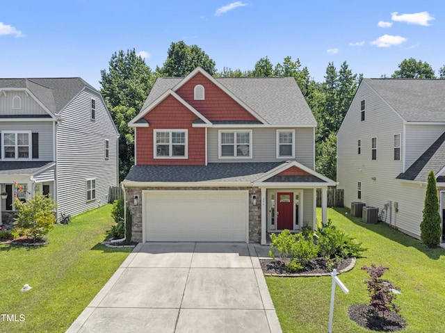 274 Marsh Creek Dr, Garner, NC 27529 - craftsman-style house featuring driveway, a garage, a front lawn, and roof with shingles