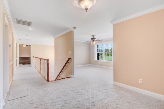 106 Woodmere Ln, Goldsboro, NC 27530 - hallway featuring an upstairs landing, ornamental molding, light carpet, and recessed lighting