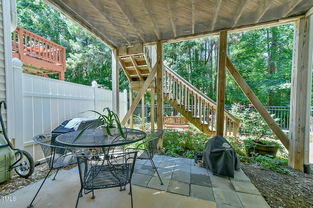 119 Jones Creek Pl Unit 119, Chapel Hill, NC 27516 - view of patio / terrace with stairway, area for grilling, and outdoor dining space