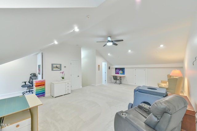 119 Jones Creek Pl Unit 119, Chapel Hill, NC 27516 - interior space featuring vaulted ceiling, light colored carpet, ceiling fan, and recessed lighting