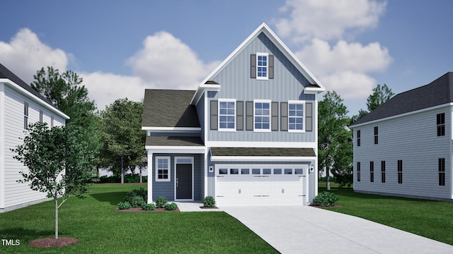 276 Meadowbark Bnd Unit 40, Garner, NC 27529 - traditional-style house with board and batten siding, concrete driveway, a front lawn, a shingled roof, and a garage