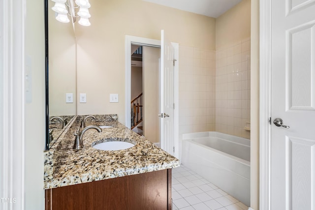 2129 Glade Valley Ln, Morrisville, NC 27560 - full bath featuring vanity, tile patterned flooring, and a chandelier
