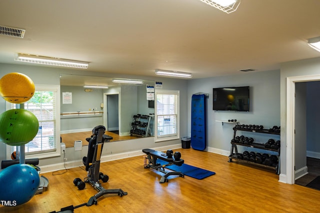 2129 Glade Valley Ln, Morrisville, NC 27560 - workout room with wood finished floors and healthy amount of natural light