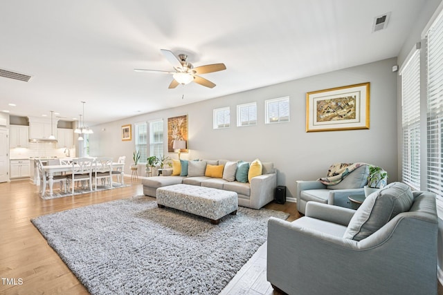 833 Atticus Way, Durham, NC 27703 - living room with ceiling fan, light wood-type flooring, and recessed lighting