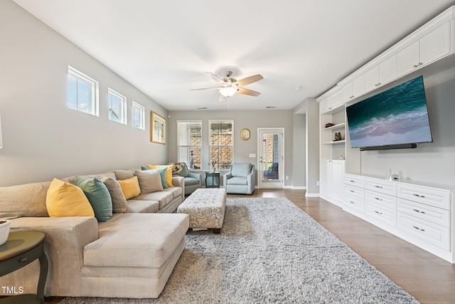 833 Atticus Way, Durham, NC 27703 - living room featuring dark wood finished floors and ceiling fan