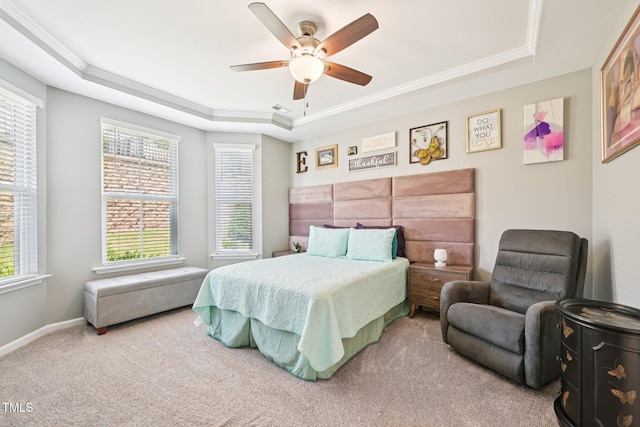 833 Atticus Way, Durham, NC 27703 - bedroom featuring a raised ceiling, carpet floors, ceiling fan, and ornamental molding