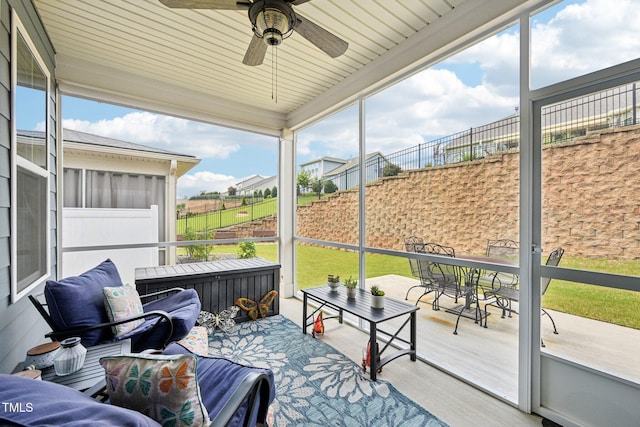 833 Atticus Way, Durham, NC 27703 - sunroom / solarium featuring outdoor dining space and ceiling fan