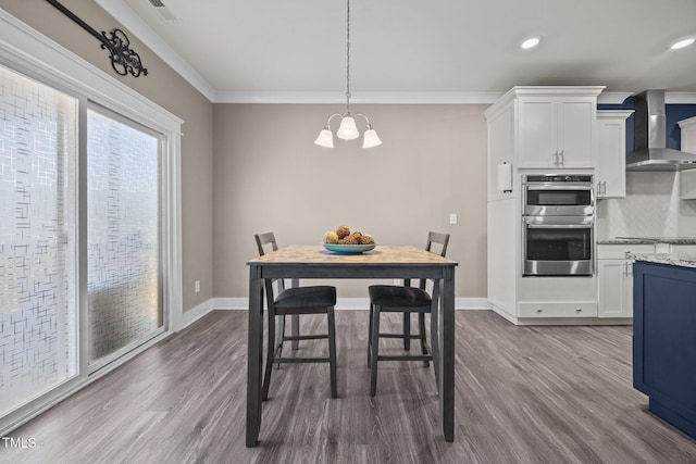 22 Combine Trl, Benson, NC 27504 - dining area with a chandelier, dark wood-type flooring, recessed lighting, and ornamental molding