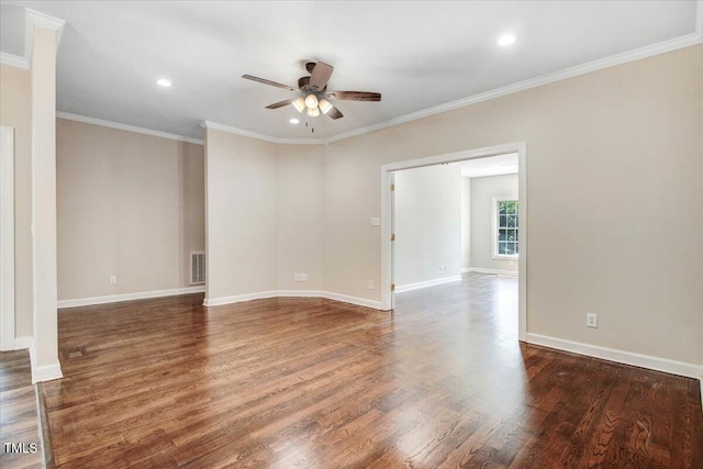 206 Tramway Pl, Goldsboro, NC 27534 - spare room with ceiling fan, wood finished floors, recessed lighting, and ornamental molding