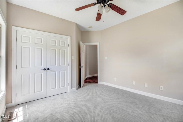 206 Tramway Pl, Goldsboro, NC 27534 - unfurnished bedroom featuring light colored carpet, a closet, and ceiling fan