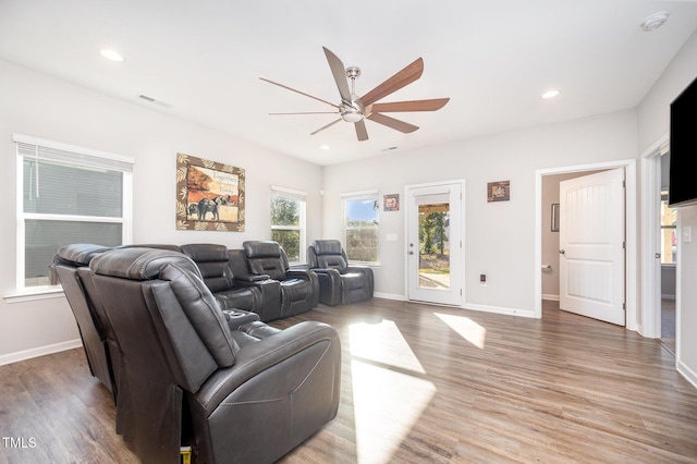 614 Marian Way, Sanford, NC 27330 - living area featuring ceiling fan, light wood-style floors, and recessed lighting