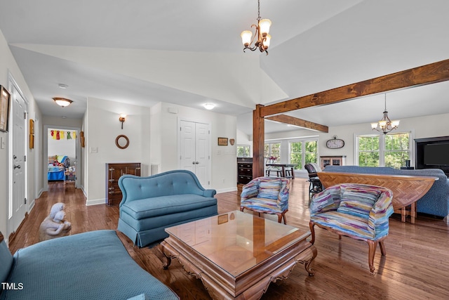 3511 Corbett Rd, Mebane, NC 27302 - living room featuring a chandelier and wood finished floors