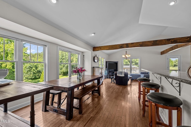 3511 Corbett Rd, Mebane, NC 27302 - dining room with a chandelier, dark wood-type flooring, and recessed lighting