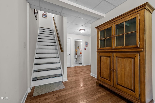 3511 Corbett Rd, Mebane, NC 27302 - stairway with a drop ceiling and wood finished floors