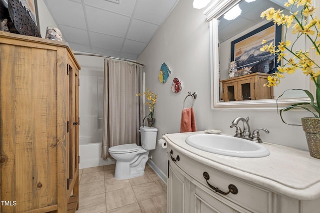 3511 Corbett Rd, Mebane, NC 27302 - bathroom with vanity, tile patterned floors, shower / bathtub combination with curtain, and a drop ceiling