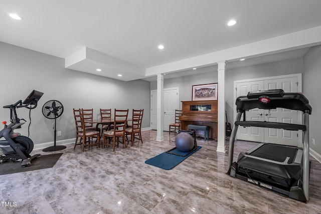 3511 Corbett Rd, Mebane, NC 27302 - exercise area with ornate columns and recessed lighting