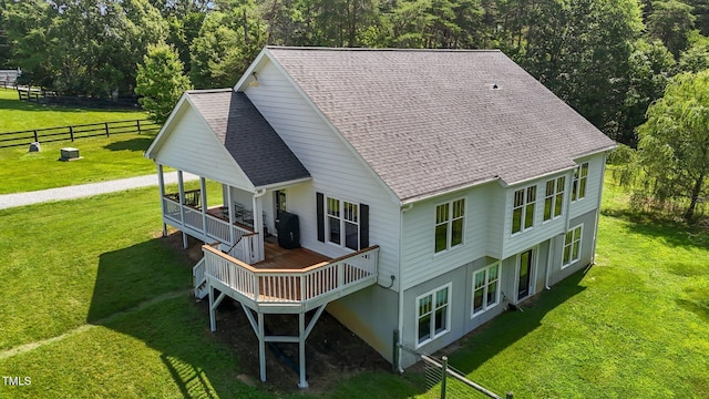 3511 Corbett Rd, Mebane, NC 27302 - back of property with a shingled roof, a wooden deck, and view of wooded area