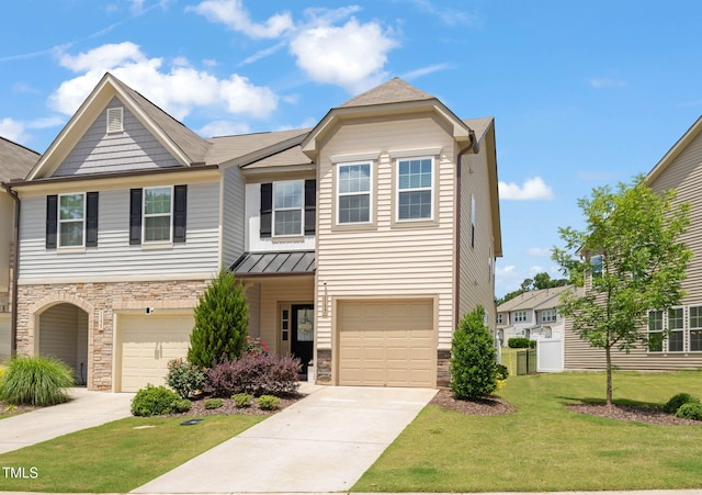 1137 Amber Shadow Dr, Durham, NC 27703 - view of property with stone siding, a front yard, driveway, and an attached garage