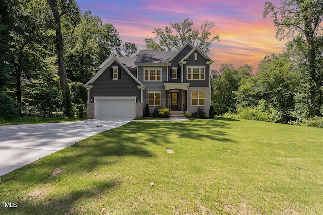 1417 Westmoreland Dr, Raleigh, NC 27612 - craftsman-style house featuring driveway, a lawn, board and batten siding, and brick siding