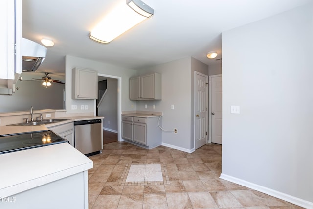 4125 Scofield Dr, Raleigh, NC 27610 - kitchen featuring dishwasher, a ceiling fan, light countertops, and electric stove
