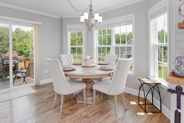 3128 Bramblegate Dr, Mebane, NC 27302 - dining space with a chandelier, plenty of natural light, crown molding, and wood finished floors